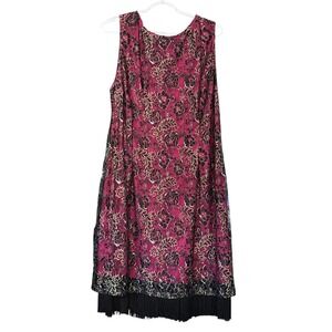 Joanna Hope Black Floral Mesh Overlay Sheath Dress 20 Fringe Dark Romantic Goth